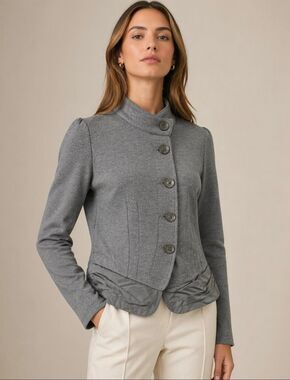 Summum Woman Gray Asymmetrical Button Blazer Jacket Size 38 M